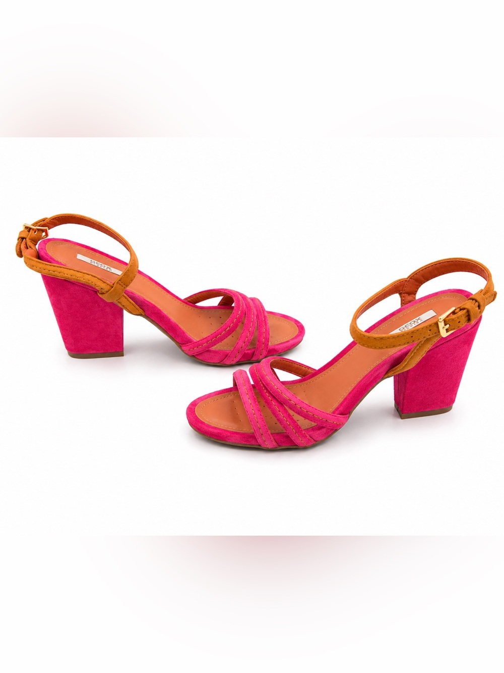 Geox D Divinity A Fuchsia & Tan Suede Block Heel Sandals EU 38 - Picture 3 of 6